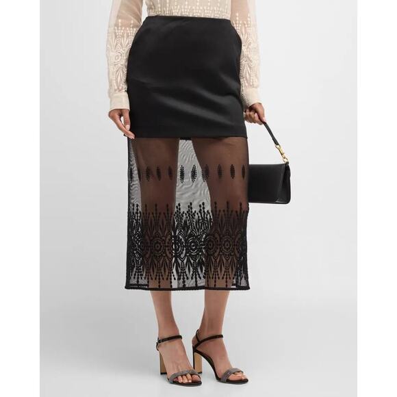 Fabiana Filippi Dresses & Skirts - Fabiana Filippi Embroidered Tulle & Wool Twill Midi Skirt Black Size 10 NWT